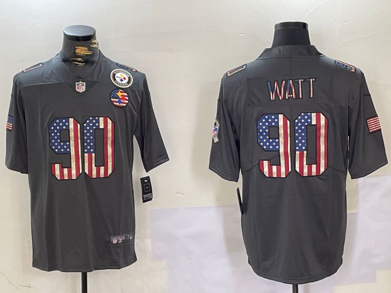 Men Pittsburgh Steelers #90 Watt Grey 2024 Nike National Flag Limited NFL Jersey style 2->pittsburgh steelers->NFL Jersey